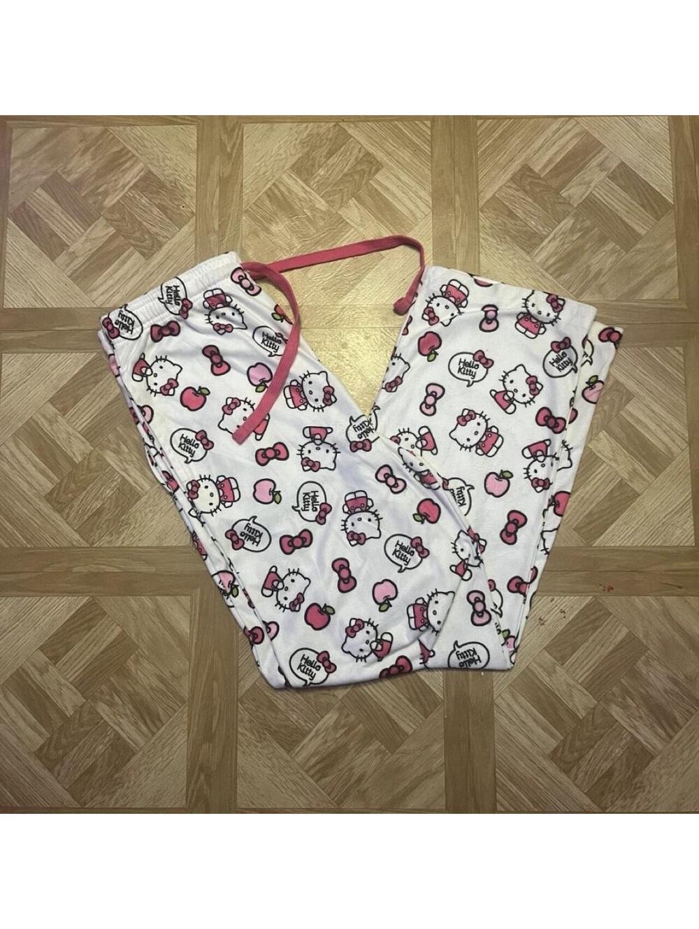 Y2K baggy hello kitty white and pink s/m pajama pants